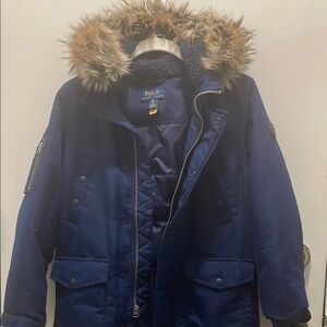 Ralph Lauren Kids Navy Blue Parka with Faux Fur Hood